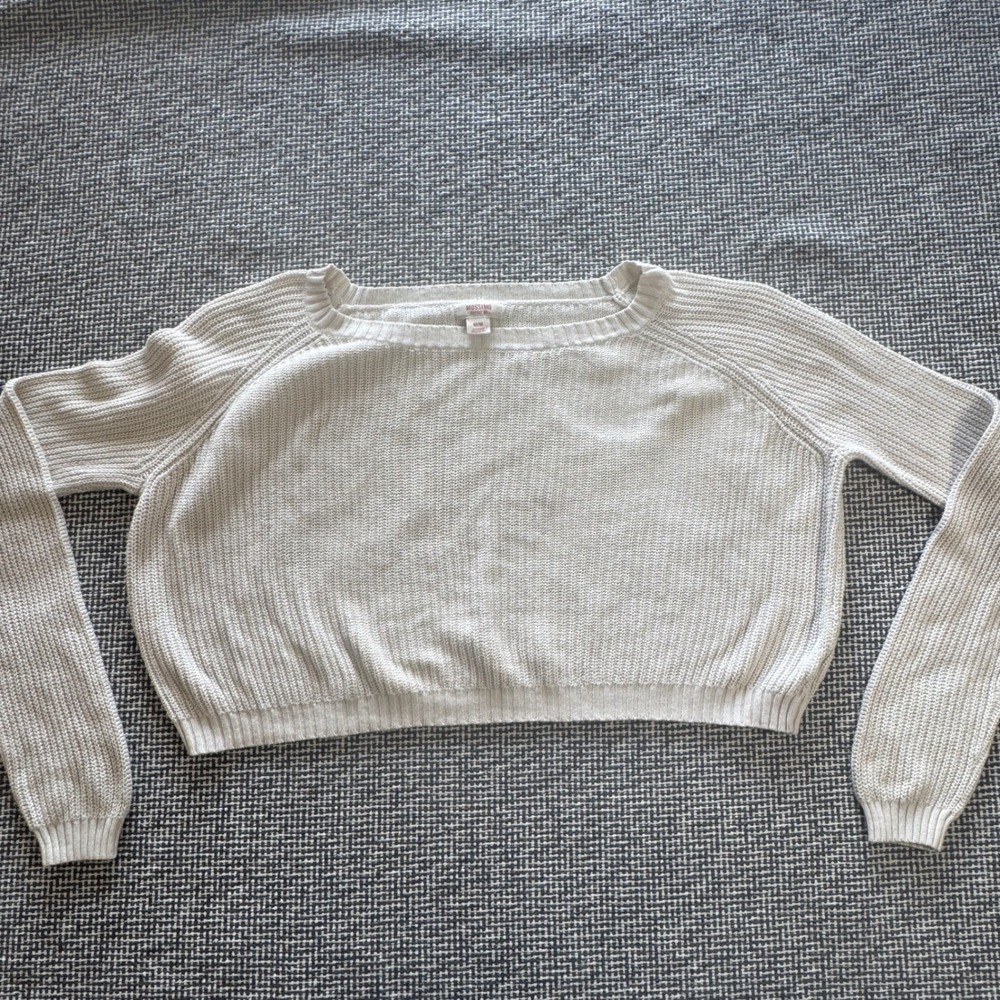 Mossimo Supply Co Womens Cream Cropped Knit Sweater Scoop Neck Raglan Medium